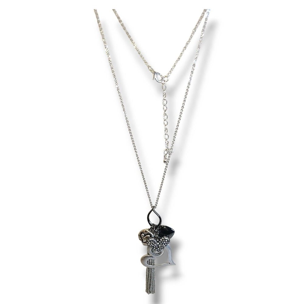 Silver Tone Heart Charm Trinket Pendant Necklace 32"-35" - Picture 7 of 8